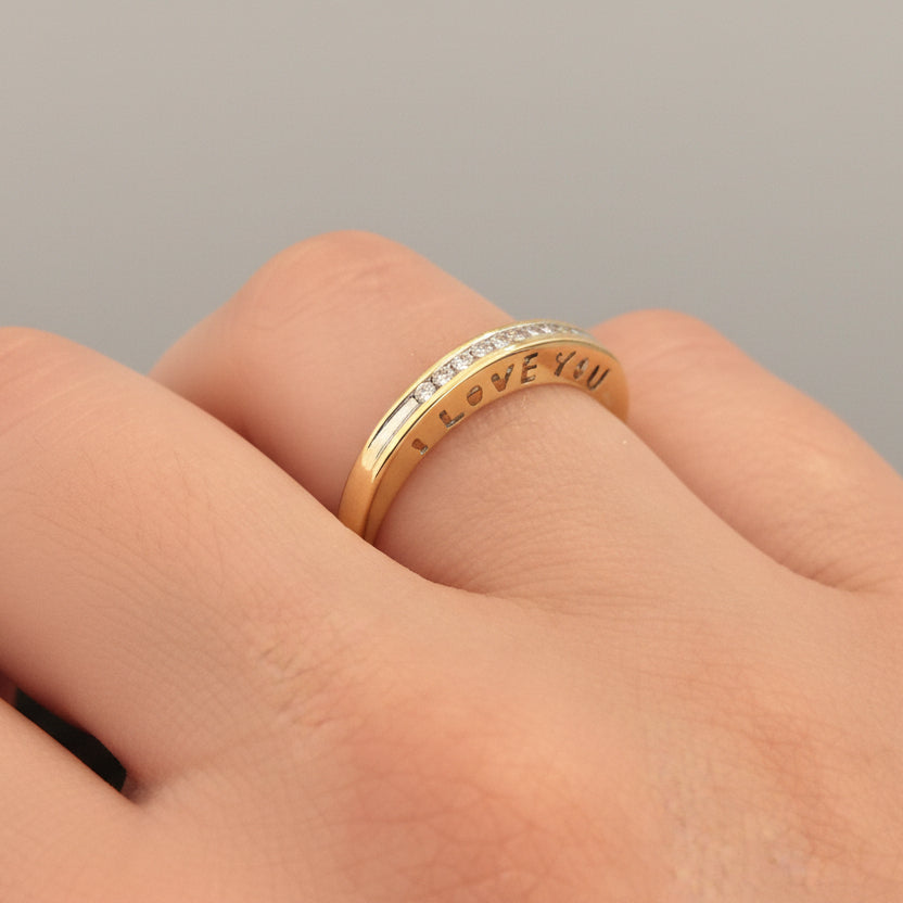 10k Yellow Gold Diamond "I Love You" Engraved Band