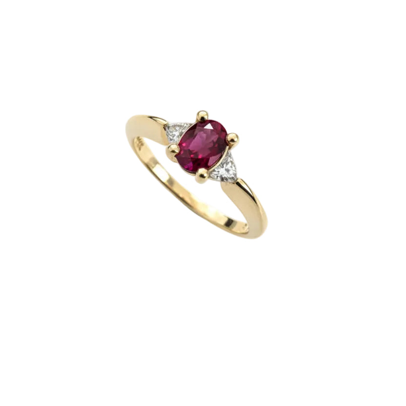 Yellow Gold Oval Shaped Ruby Setting with Diamonds Ring, 14k