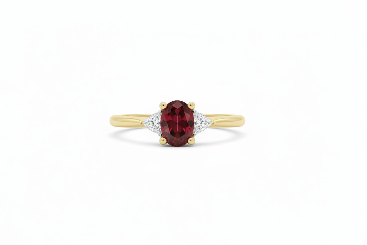 Yellow Gold Oval Shaped Ruby Setting with Diamonds Ring, 14k