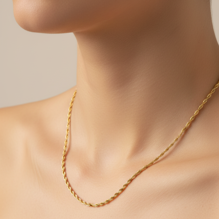 Yellow Gold Twisted Singapore Chain, 18k, 2gr, 17Inch