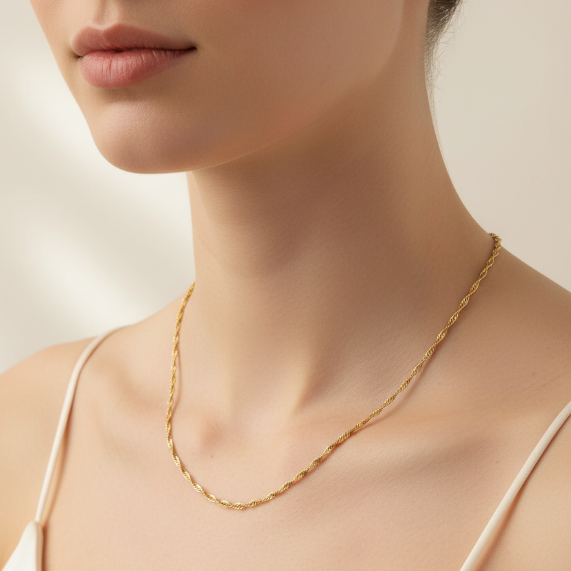 Yellow Gold Twisted Chain, 18k, 1.96gr, 17Inch