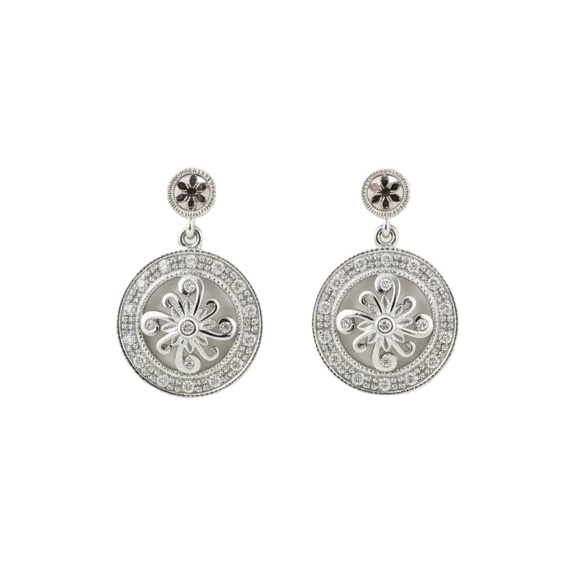 White Gold Floral Design Diamond Earrings, 18k, 4.1gr, TDW:0.27ct, SI I
