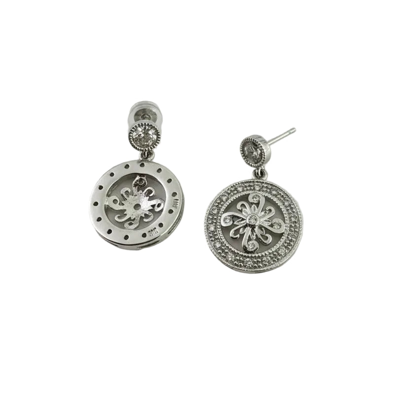 White Gold Floral Design Diamond Earrings, 18k, 4.1gr, TDW:0.27ct, SI I