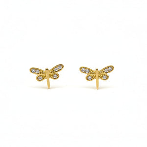 Yellow Gold Dragonfly Design With CZ Earring, 18k, 1.2gr