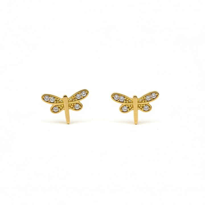 18K Yellow Gold Dragonfly Design With CZ Earring 1.2gr