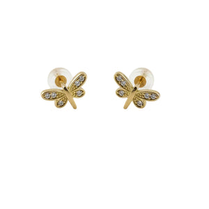 Yellow Gold Dragonfly Design With CZ Earring, 18k, 1.2gr