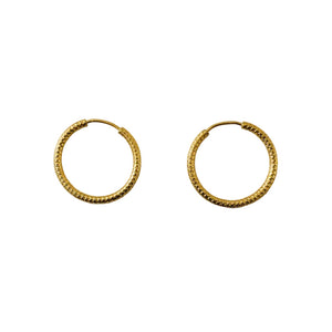 Yellow Gold Textured Hoop Earrings, 17mm, 18k, 1.38gr