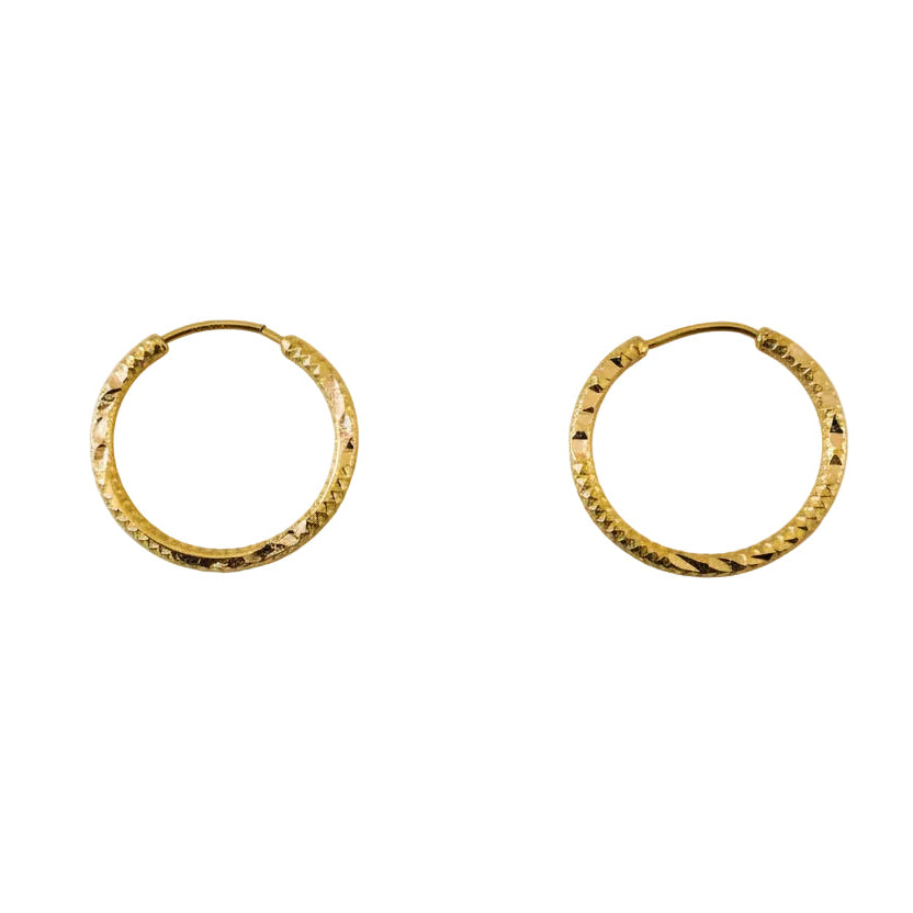 Yellow Gold Textured Hoop Earrings, 17mm, 18k, 1.38gr