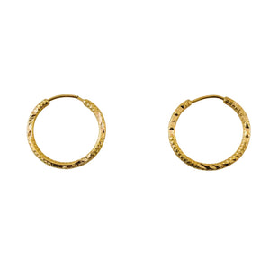 Yellow Gold Textured Hoop Earrings, 17mm, 18k, 1.38gr