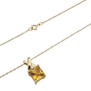 10K Yellow Gold Square Cut Citrine Necklace C: 1.12ct TDW: 0.01ct SI I