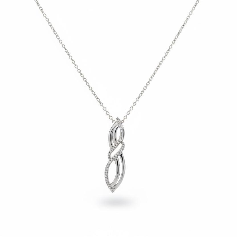 925 Sterling Silver Twisted Wave CZ Pendant Necklace