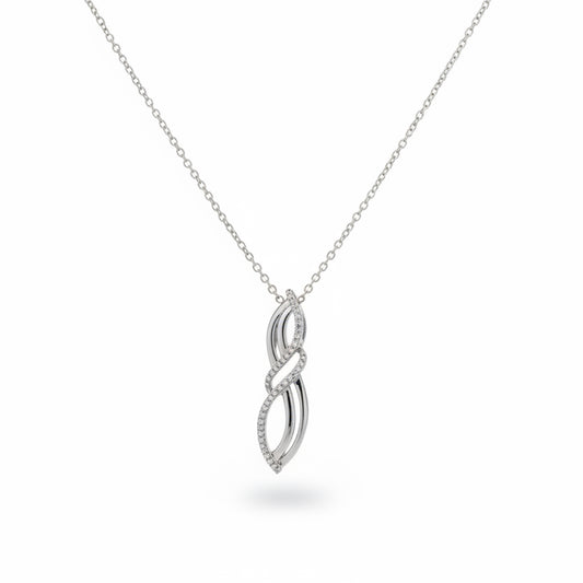 925 Sterling Silver Twisted Wave CZ Pendant Necklace