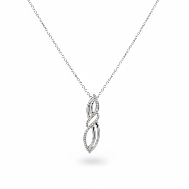 925 Sterling Silver Twisted Wave CZ Pendant Necklace