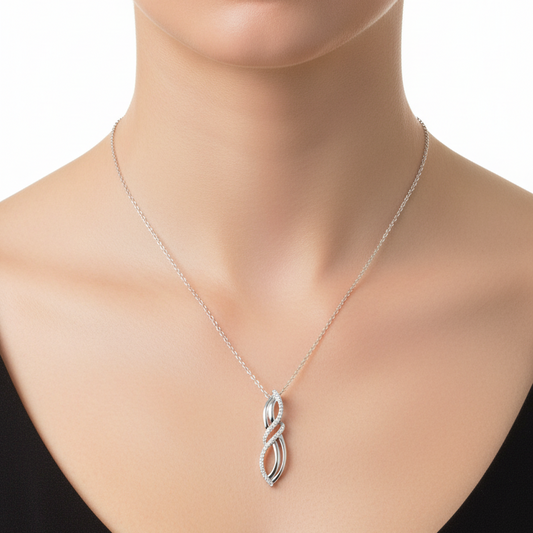 925 Sterling Silver Twisted Wave CZ Pendant Necklace