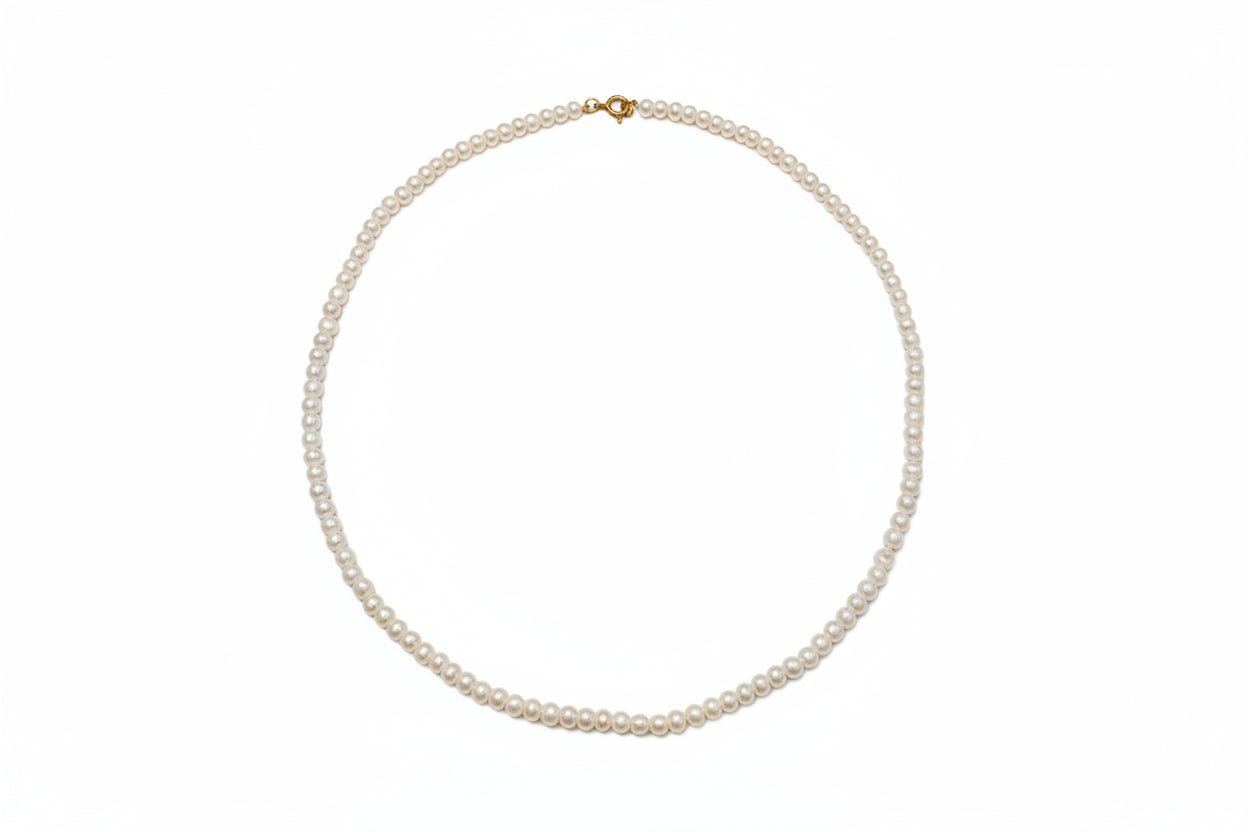 18K Fresh Water Cultured Pearl Necklace with Yellow Gold Clasp 3.8 – 4.1mm Diameter