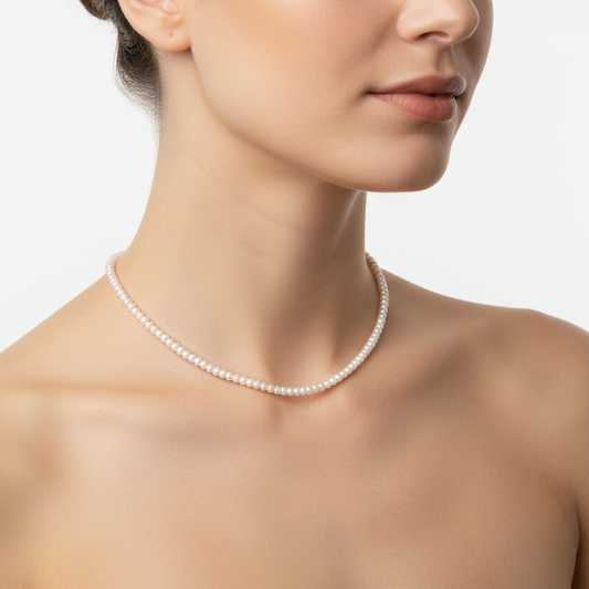 18K Fresh Water Cultured Pearl Necklace with Yellow Gold Clasp 3.8 – 4.1mm Diameter