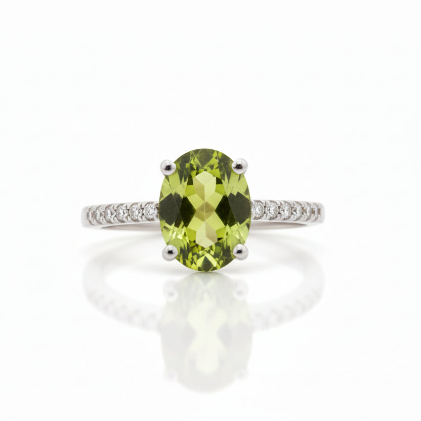 925 Sterling Silver Peridot and CZ Ring