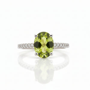 925 Sterling Silver Peridot and CZ Ring