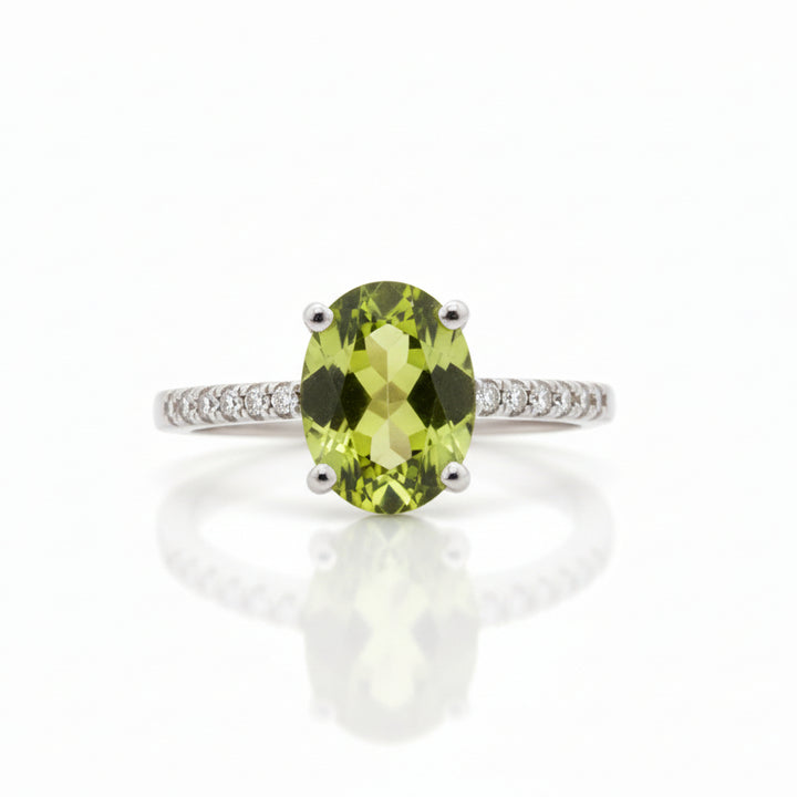 925 Sterling Silver Peridot and CZ Ring