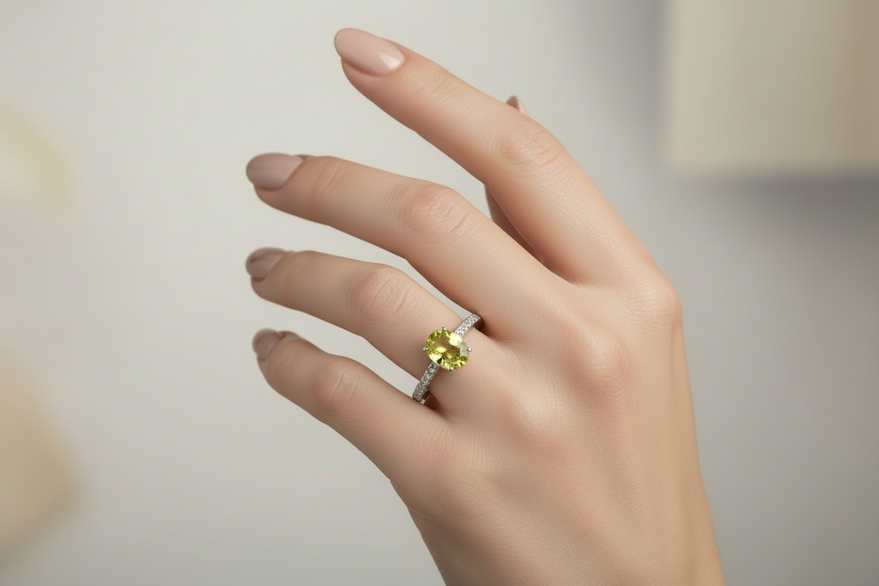 925 Sterling Silver Peridot and CZ Ring