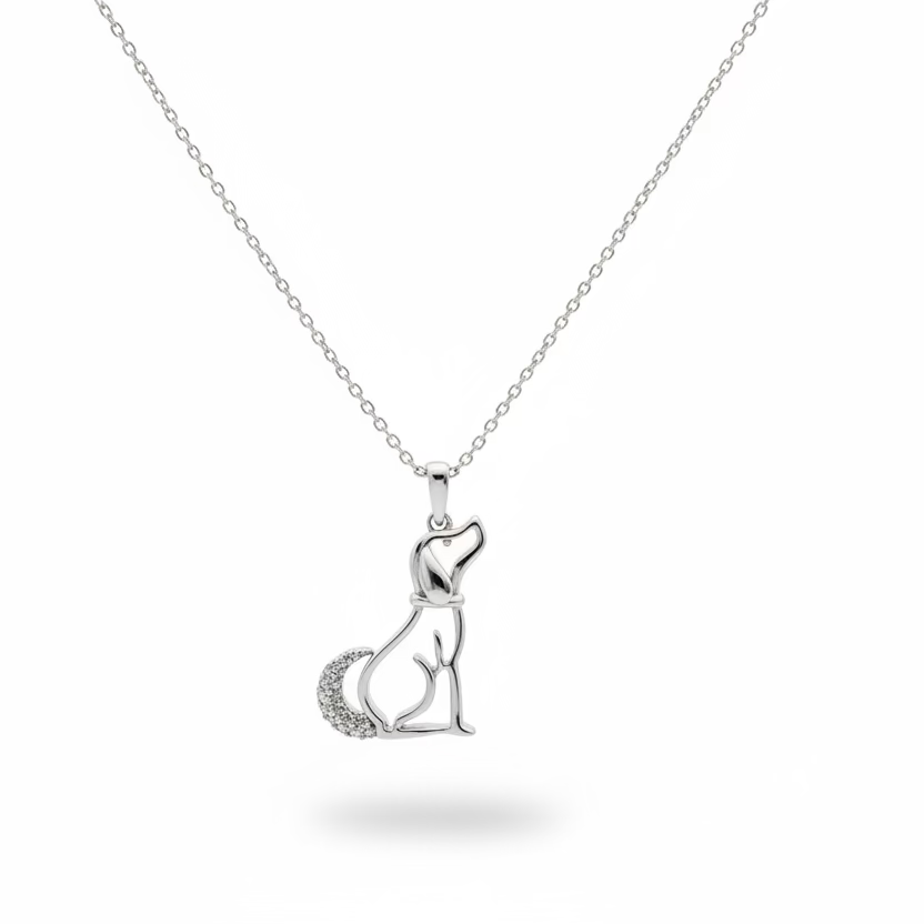 925 Sterling Silver Diamond Dog Pendant Necklace with Paw Pendant Clasp