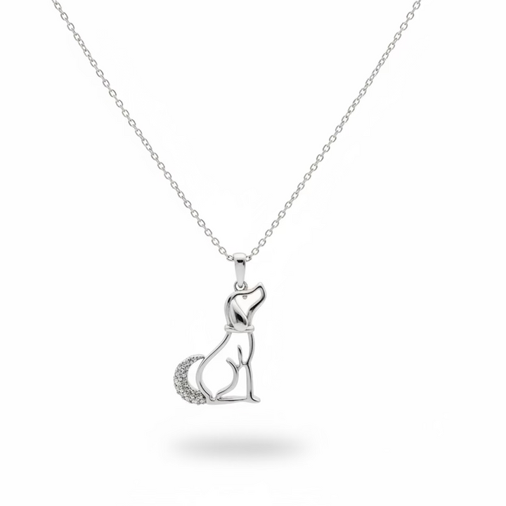 925 Sterling Silver Diamond Dog Pendant Necklace with Paw Pendant Clasp