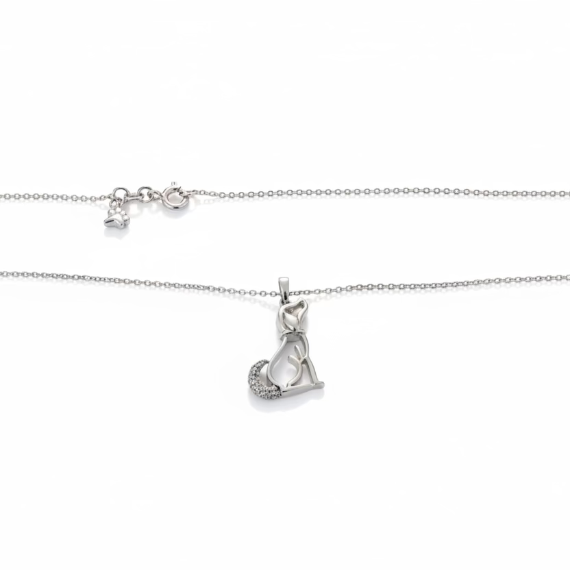 925 Sterling Silver Diamond Dog Pendant Necklace with Paw Pendant Clasp
