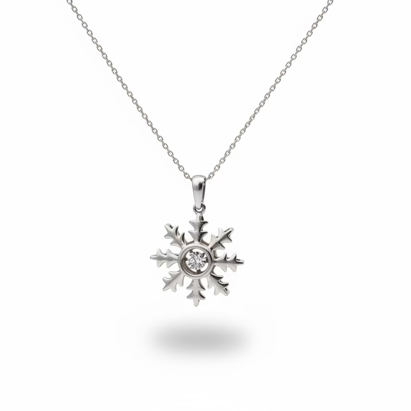 925 Sterling Silver Diamond Snowflake Spinner Pendant Necklace