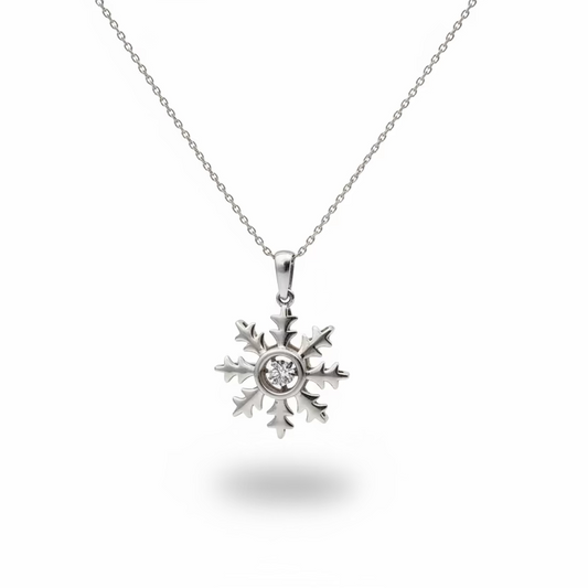 925 Sterling Silver Diamond Snowflake Spinner Pendant Necklace