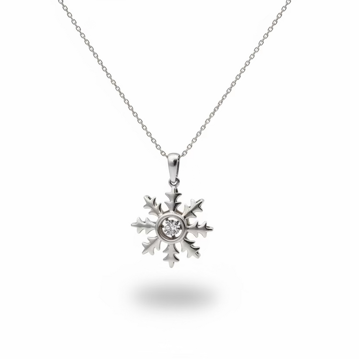 925 Sterling Silver Diamond Snowflake Spinner Pendant Necklace