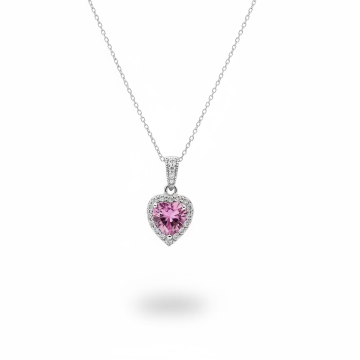 925 Sterling Silver Pink CZ Heart Pendant Necklace