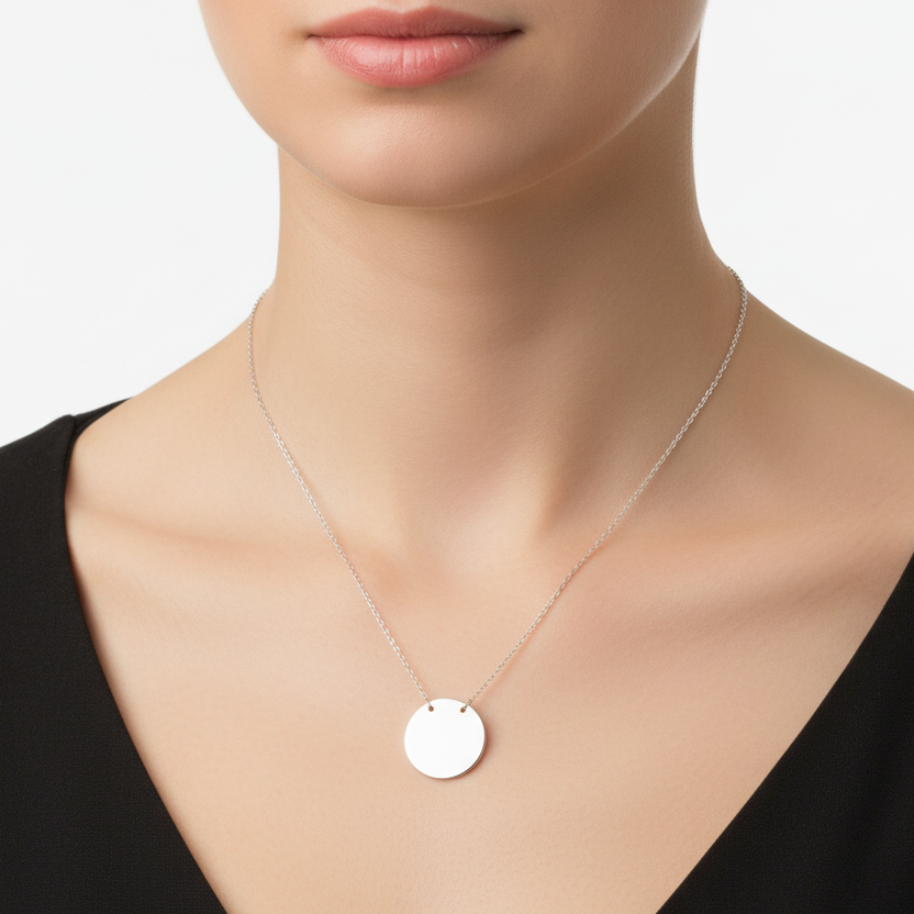 925 Sterling Silver Minimalist Disc Fixed Necklace