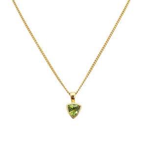 10K Yellow Gold Triangle Shape Peridot Pendant Necklace, P: 0.68ct