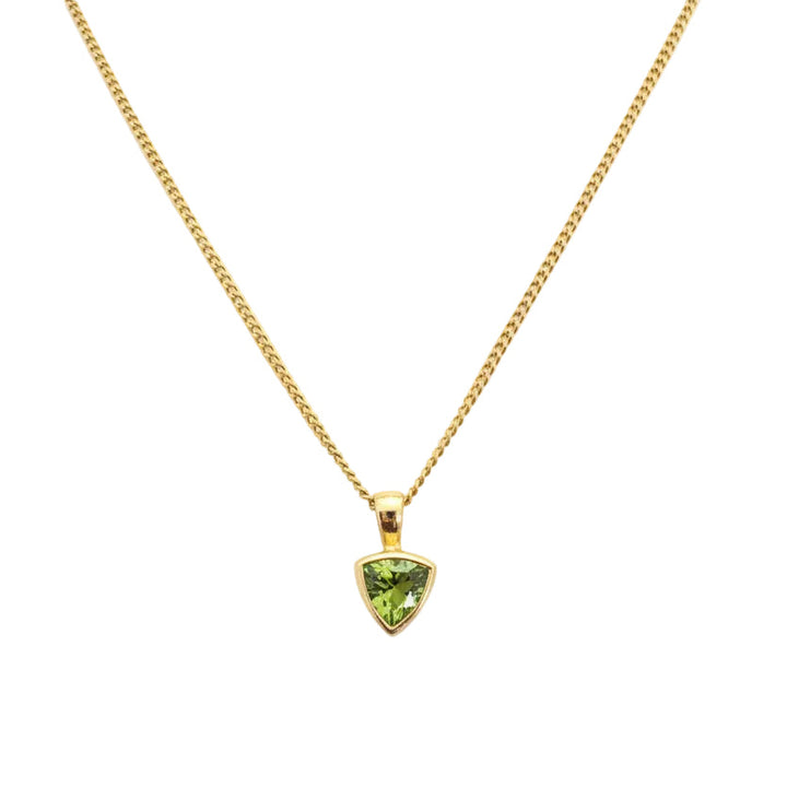 10K Yellow Gold Triangle Shape Peridot Pendant Necklace, P: 0.68ct