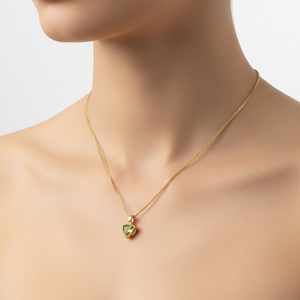 10K Yellow Gold Triangle Shape Peridot Pendant Necklace, P: 0.68ct