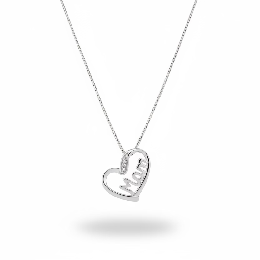 925 Sterling Silver Diamond “Mom” Pendant Necklace