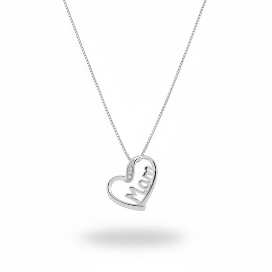 925 Sterling Silver Diamond “Mom” Pendant Necklace