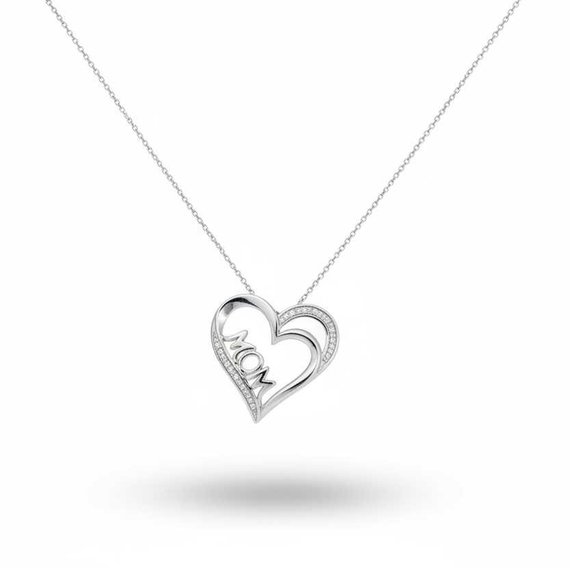 925 Sterling Silver Diamond Pavé “Mom” Pendant Necklace