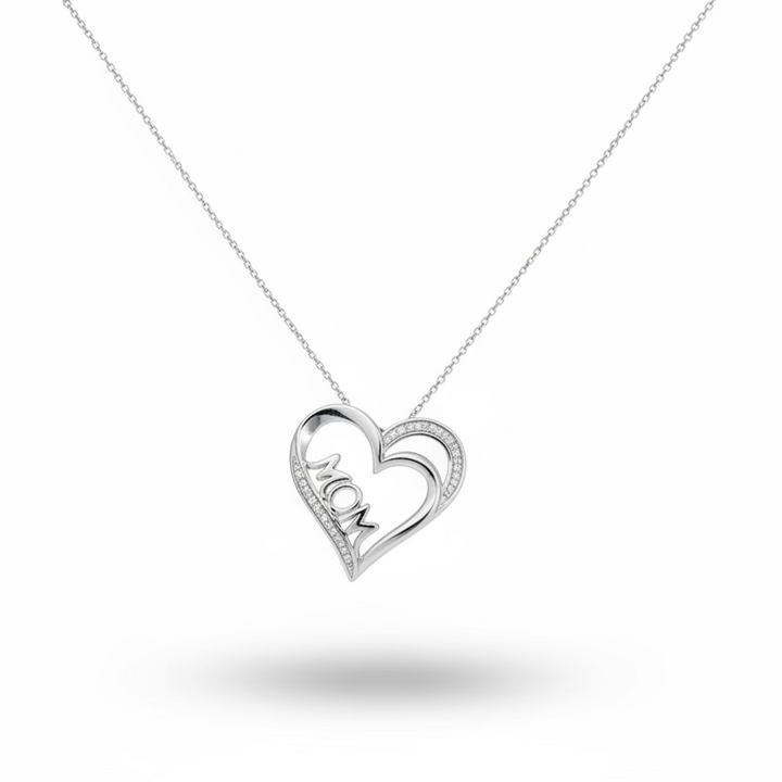 925 Sterling Silver Diamond Pavé “Mom” Pendant Necklace