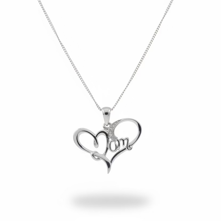 925 Sterling Silver Diamond Script “Mom” Pendant Necklace