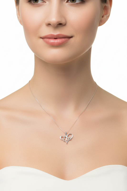 925 Sterling Silver Diamond Script “Mom” Pendant Necklace