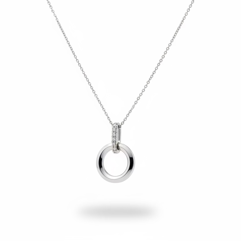 925 Sterling Silver Diamond Circle Pendant Necklace