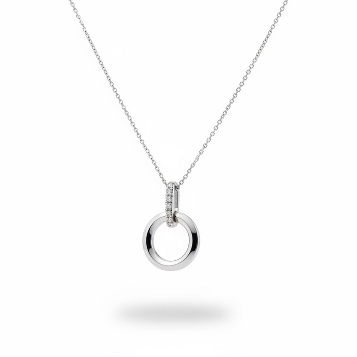 925 Sterling Silver Diamond Circle Pendant Necklace