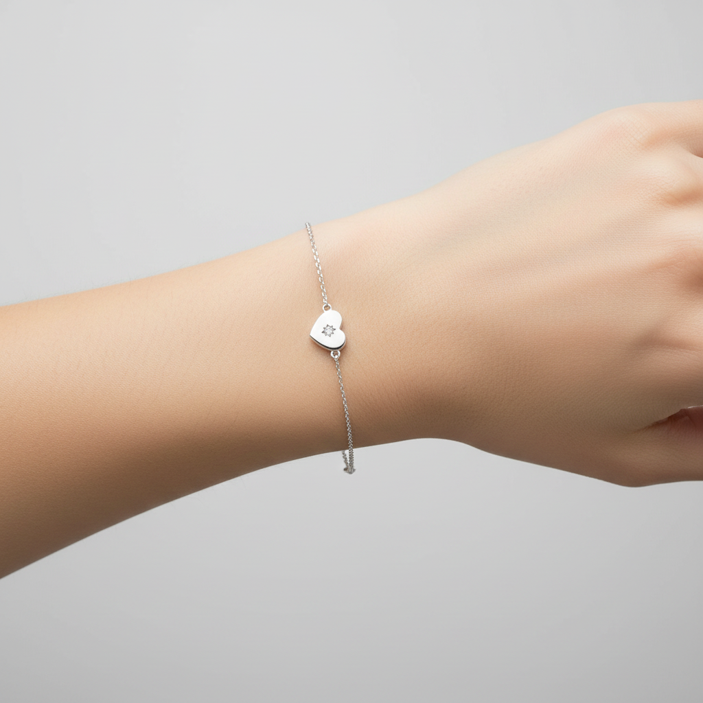 925 Sterling Silver CZ Heart Bracelet