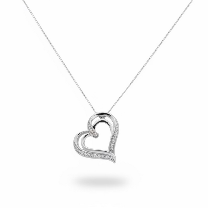 925 Sterling Silver Diamond Pavé Heart Pendant Necklace
