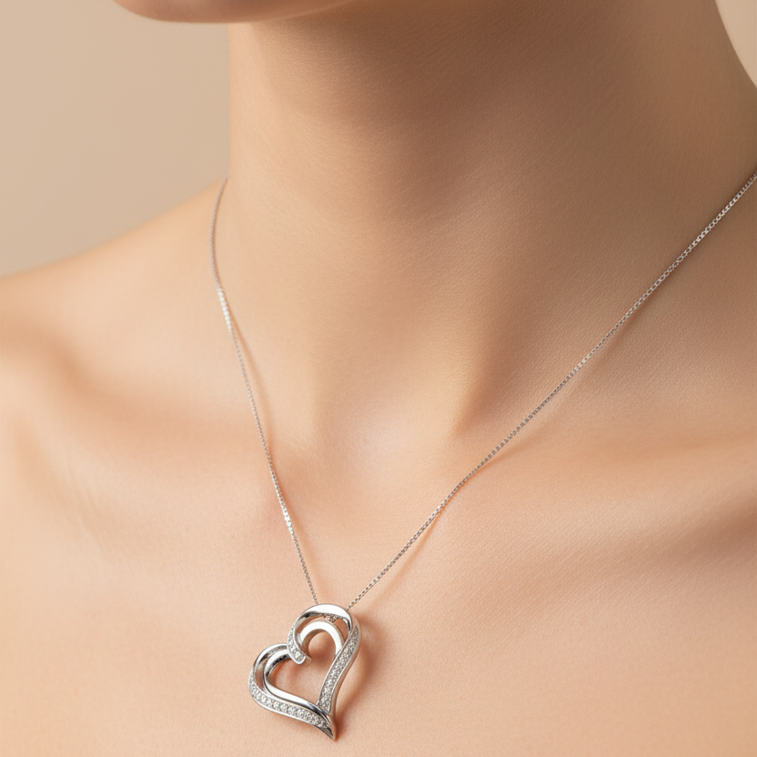 925 Sterling Silver Diamond Pavé Heart Pendant Necklace