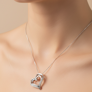 925 Sterling Silver Diamond Pavé Heart Pendant Necklace