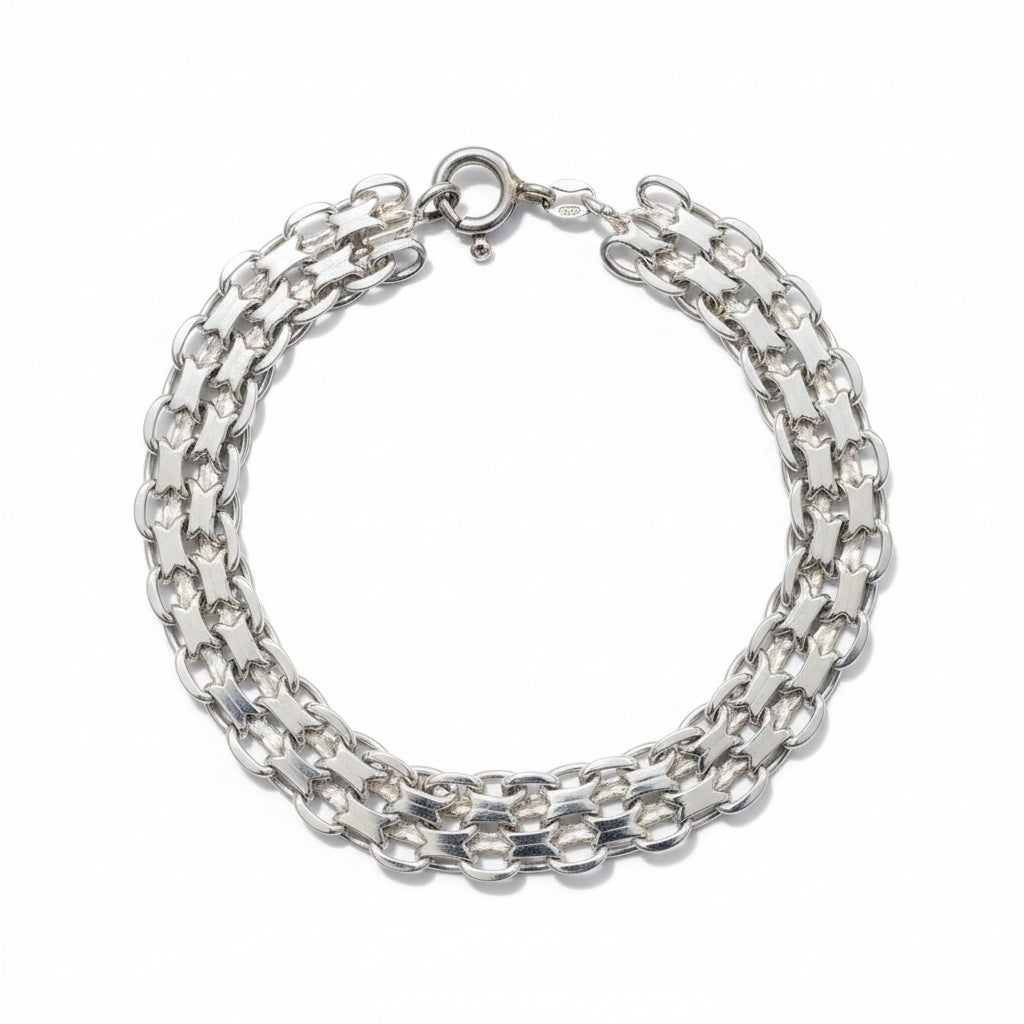 925 Sterling Silver Multi-Row link Design Bracelet