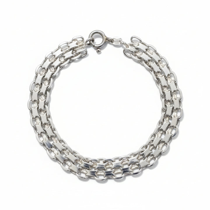 925 Sterling Silver Multi-Row link Design Bracelet