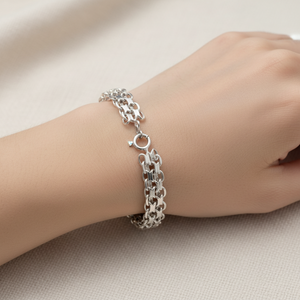 925 Sterling Silver Multi-Row link Design Bracelet